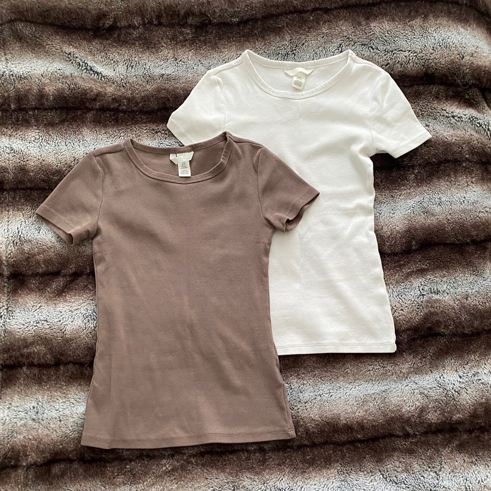 H&M Basics Everyday Ribbed T-Shirts (Brown & White)